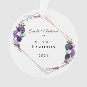 Eerste Kerstmis Paarse Floral Geometric Lijst Ornament