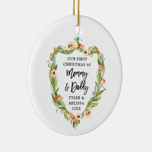 Eerste Kerstmis Papa op maat van Greenery Keramisch Ornament (Rechts)