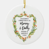 Eerste Kerstmis Papa op maat van Greenery Keramisch Ornament (Voorkant)
