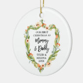 Eerste Kerstmis Papa op maat van Greenery Keramisch Ornament (Links)