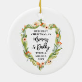 Eerste Kerstmis Papa op maat van Greenery Keramisch Ornament (Achterkant)