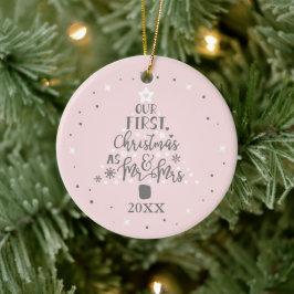 Eerste Kerstmis Passen getrouwd Jaar Blush Roze Keramisch Ornament