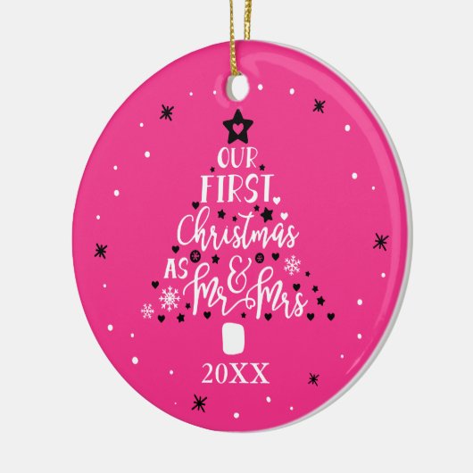 Eerste Kerstmis Passen getrouwd Jaar Roze Keramisch Ornament (Links)