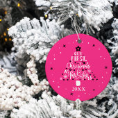 Eerste Kerstmis Passen getrouwd Jaar Roze Keramisch Ornament