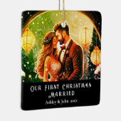 Eerste Kerstmis Passen getrouwd romantisch paar Or Keramisch Ornament (Rechts)