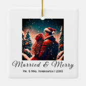 Eerste Kerstmis Passen getrouwd romantisch paar Or Keramisch Ornament (Achterkant)