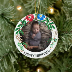 Eerste Kerstmis Persoonlijke Baby Foto Keramisch Ornament