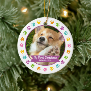 Eerste Kerstmis Pet Puppy Foto Multicolor Paws Keramisch Ornament