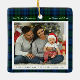 Eerste Kerstmis Plaid Familie Foto Campbell Tartan Keramisch Ornament