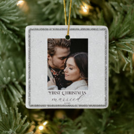 Eerste Kerstmis Rhinestones Lijst Couple Foto Keramisch Ornament