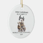 Eerste Kerstmis Rhino Familie van Vier Keramisch Ornament (Rechts)