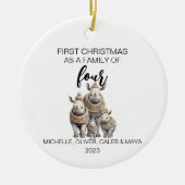Eerste Kerstmis Rhino Familie van Vier Keramisch Ornament (Voorkant)
