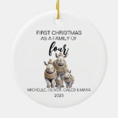 Eerste Kerstmis Rhino Familie van Vier Keramisch Ornament (Achterkant)