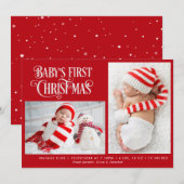 EERSTE KERSTMIS rode vakantie geboorte aankondigin Feestdagenkaart (Voorkant / Achterkant)