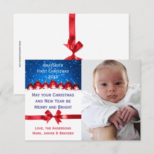 Eerste Kerstmis Rood Ornament - 3x5 Kerstkaart Kaart (Voorkant / Achterkant)