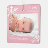 Eerste Kerstmis Roze Custom Foto met Sneeuwvlokken Keramisch Ornament (Links)