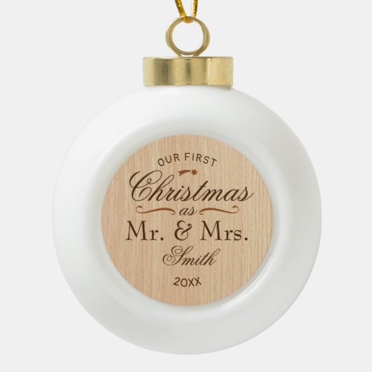 Eerste Kerstmis Rustic Elegant Keramische Bal Ornament (Voorkant)