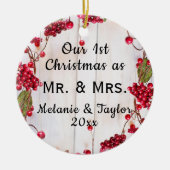 Eerste Kerstmis Rustic Mr & Mrs Foto Keramisch Ornament (Voorkant)