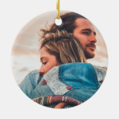 Eerste Kerstmis Rustic Mr & Mrs Foto Keramisch Ornament (Achterkant)