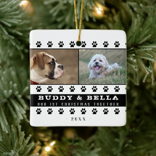 Eerste Kerstmis samen 2 Honden foto's foto's Keramisch Ornament (Boom)