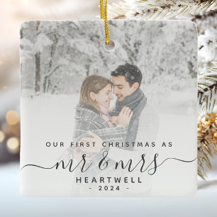 Eerste kerstmis samen aangepaste foto grijs schrif keramisch ornament