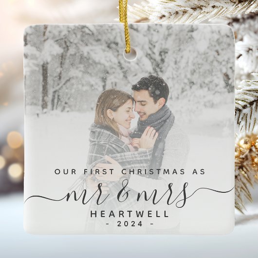 Eerste kerstmis samen aangepaste foto grijs schrif keramisch ornament