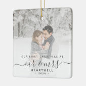 Eerste kerstmis samen aangepaste foto grijs schrif keramisch ornament (Links)