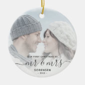 Eerste kerstmis samen aangepaste foto grijs script keramisch ornament (Voorkant)