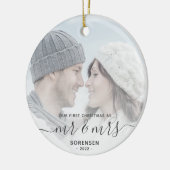 Eerste kerstmis samen aangepaste foto grijs script keramisch ornament (Links)