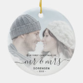 Eerste kerstmis samen aangepaste foto grijs script keramisch ornament (Achterkant)
