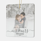 Eerste kerstmis samen aangepaste foto grijs script keramisch ornament (Links)
