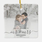 Eerste kerstmis samen aangepaste foto grijs script keramisch ornament (Voorkant)