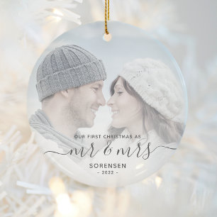Eerste kerstmis samen aangepaste foto grijs script keramisch ornament