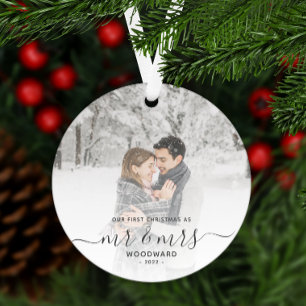 Eerste kerstmis samen aangepaste foto grijs script metalen ornament