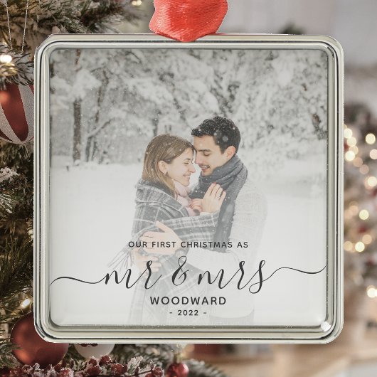 Eerste kerstmis samen aangepaste foto grijs script metalen ornament
