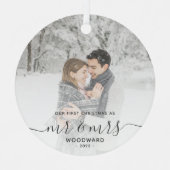 Eerste kerstmis samen aangepaste foto grijs script metalen ornament (Voorkant)