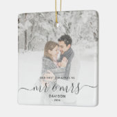 Eerste kerstmis samen aangepaste foto grijze tekst keramisch ornament (Links)