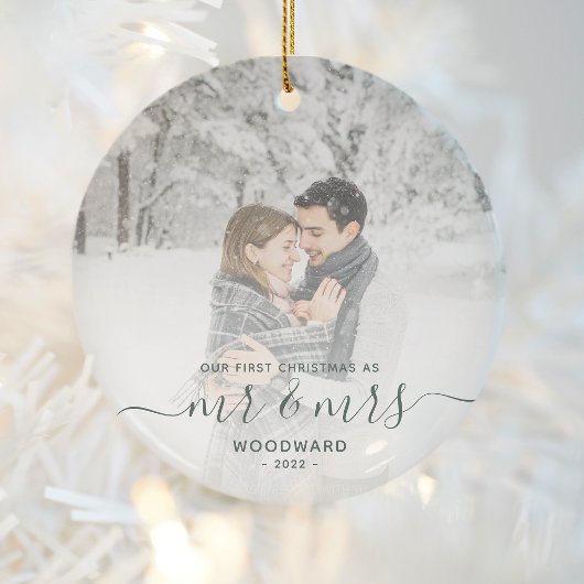 Eerste kerstmis samen aangepaste foto groen schrif keramisch ornament
