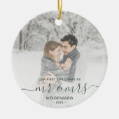 Eerste kerstmis samen aangepaste foto groen schrif keramisch ornament (Voorkant)