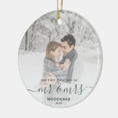 Eerste kerstmis samen aangepaste foto groen schrif keramisch ornament (Links)