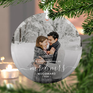 Eerste kerstmis samen aangepaste foto witte tekst glas ornament