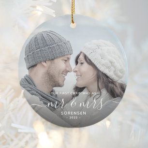 Eerste kerstmis samen aangepaste foto witte tekst keramisch ornament