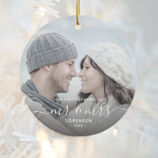Eerste kerstmis samen aangepaste foto witte tekst keramisch ornament