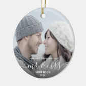 Eerste kerstmis samen aangepaste foto witte tekst keramisch ornament (Links)