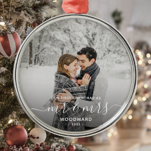 Eerste kerstmis samen aangepaste foto witte tekst metalen ornament