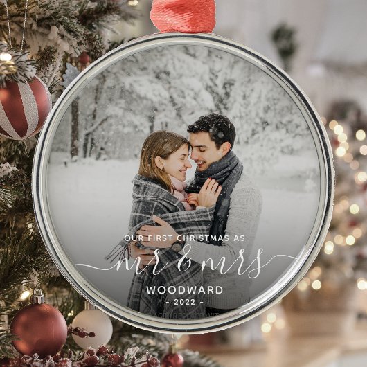 Eerste kerstmis samen aangepaste foto witte tekst metalen ornament