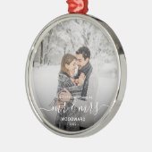 Eerste kerstmis samen aangepaste foto witte tekst metalen ornament (Links)