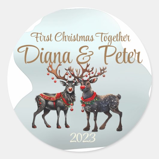 Eerste Kerstmis samen - aanpasbaar ornament Ronde Sticker (Voorkant)