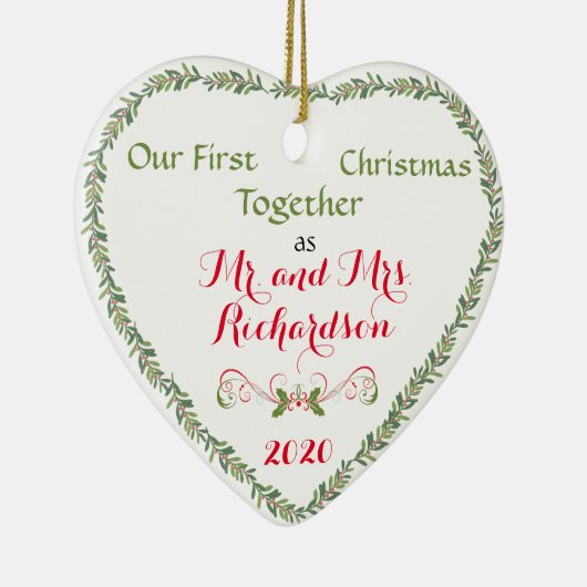 Eerste Kerstmis Samen als de heer en mevrouw Keramisch Ornament (Rechts)