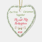 Eerste Kerstmis Samen als de heer en mevrouw Keramisch Ornament (Links)